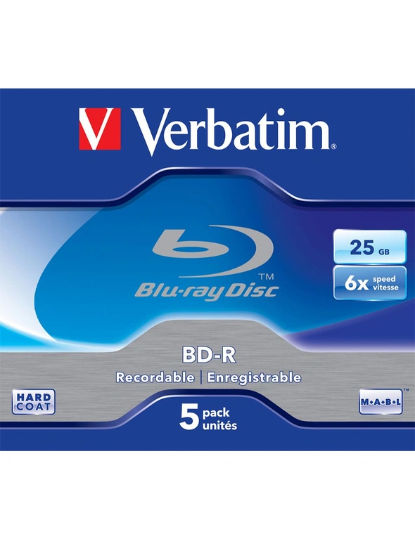 5PK Verbatim BD-R 25GB 6x Speed Recordable Blank Disc Data Storage w/ Jewel Case, hi-res image number null