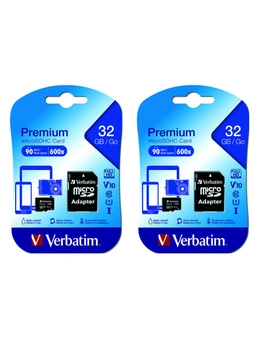 2PK Verbatim Micro SDHC 32GB Memory Card Class 10 Media Storage w/SD Adaptor