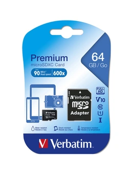Verbatim Micro SDXC 64GB Memory Card Class 10 UHS-I File Storage w/ SD Adaptor