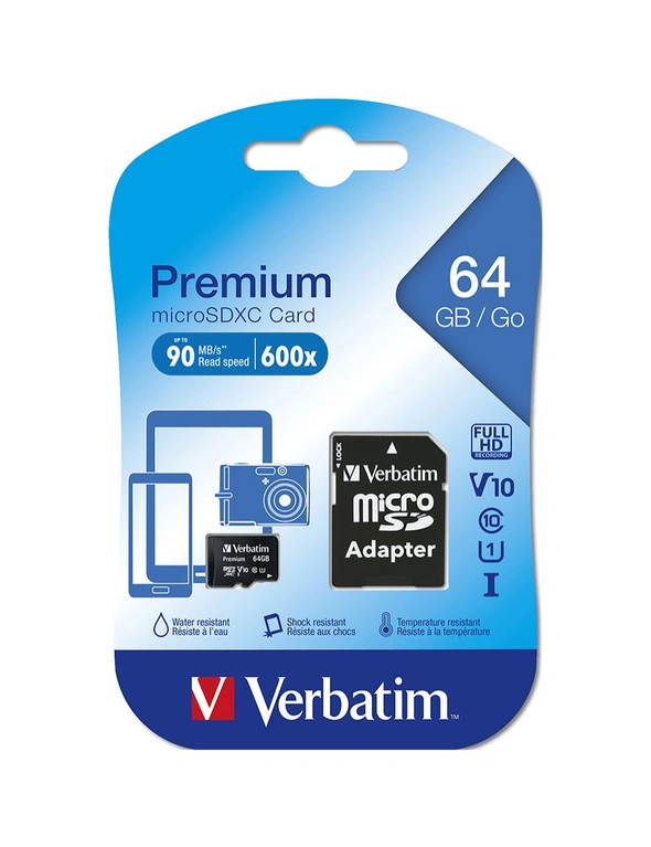 Verbatim Micro SDXC 64GB Memory Card Class 10 UHS-I File Storage w/ SD Adaptor, hi-res image number null