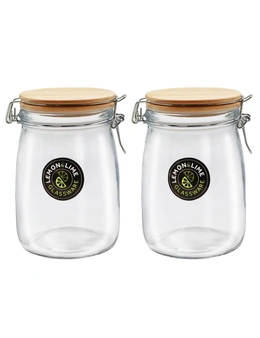 2x Lemon & Lime 1L/16.5cm Glass Clip Jar Storage Food Container w/ Wooden Lid