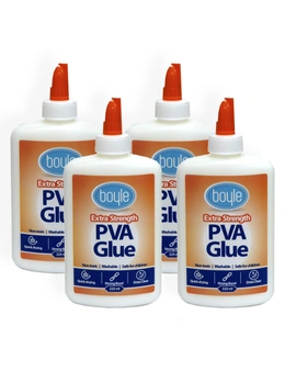 4PK Boyle Washable PVA Kids Craft/DIY Bond Adhesive Clear Glue Non-Toxic 225ml