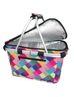 Sachi Shopping/Picnic 47x28cm Collapsible Insulated Carry Basket w/Lid Harlequin