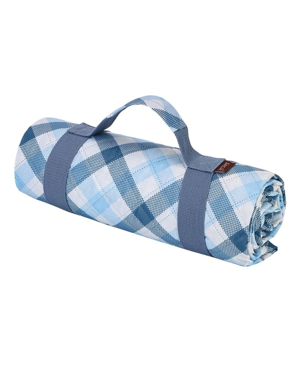 Sachi Reusable Picnic Rug 175x142cm Outdoor Mat w/Carry Handle Gingham Blue/Grey, hi-res image number null
