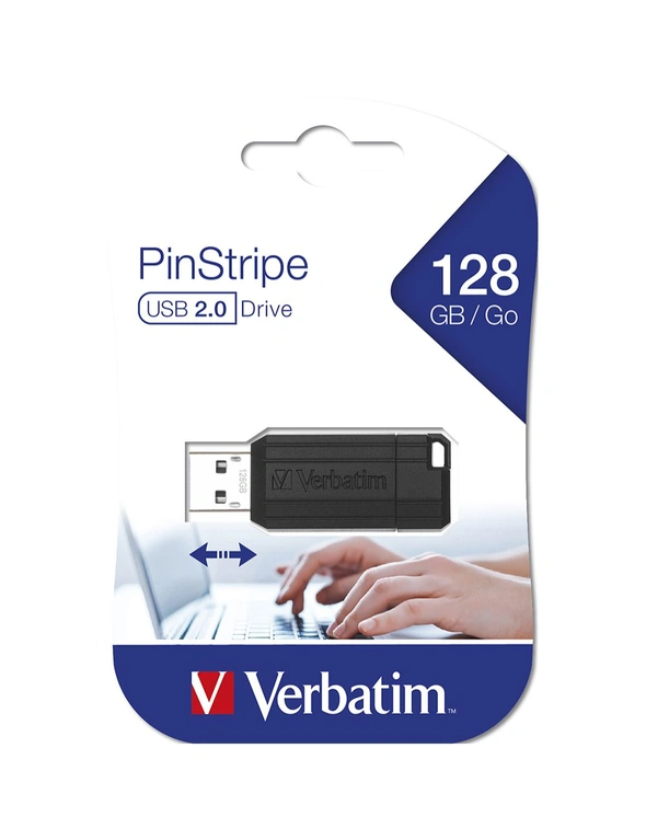 Verbatim Store'n'Go Pinstripe 128GB USB Storage Stick Drive For Laptop/PC Black, hi-res image number null