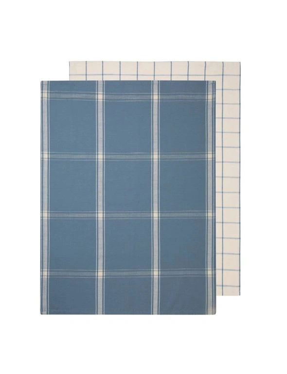 2pc J.Elliot 50x70cm Check Tea Towels/Cloth Cotton Kitchen Dry Steel Blue & Sand, hi-res image number null