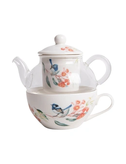 Ashdene Blue Wren & Eucalyptus Drinking 220ml Teacup/280ml Teapot For One Set