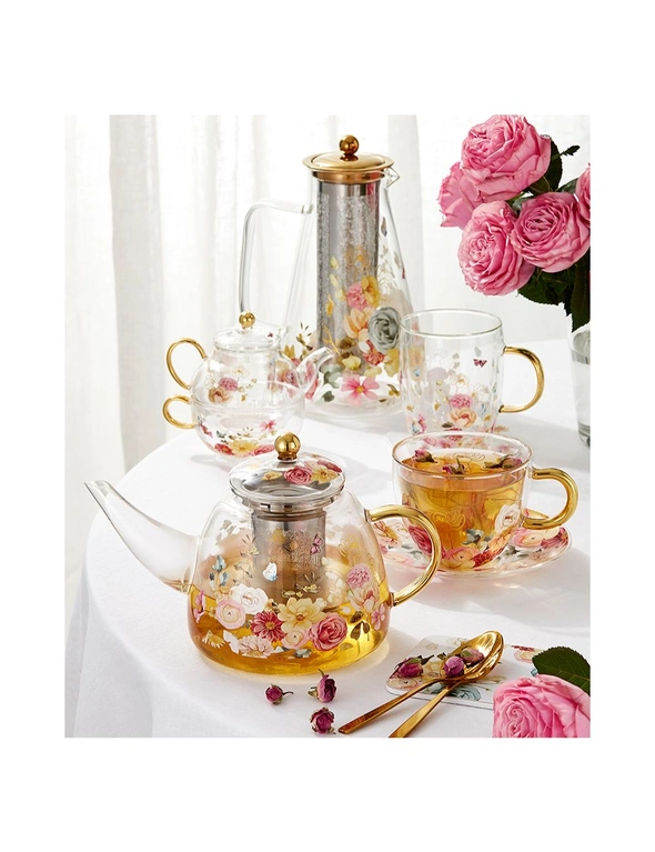 Ashdene Springtime Soiree 1.3L Metallic Infuser Glass Brewing Handle Teapot 24cm, hi-res image number null