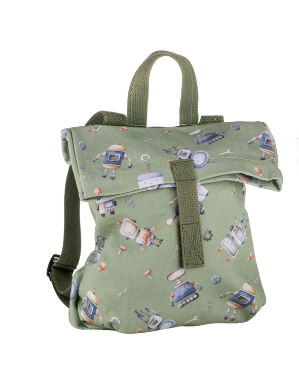 Ashdene Robots 27x31cm Backpack Kids/Child Cotton Canvas Travel/School Bag Green, hi-res image number null