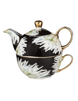 3pc Ashdene Dark Florals White Dahlia Tea For One 280ml Pot/220ml Cup w/Infuser