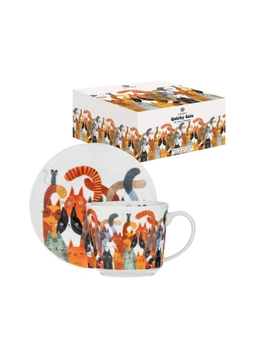 Ashdene Quirky Cats Photobomb Drinking Tea Cup w/Saucer Set 280ml New Bone China