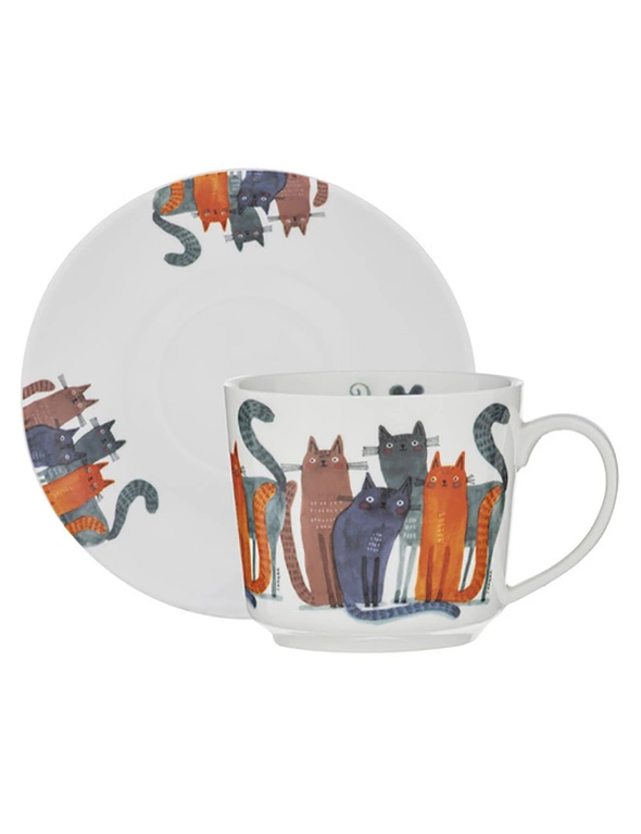 Ashdene Quirky Cats Four Friends Tea Cup w/Saucer Set 280ml New Bone China, hi-res image number null