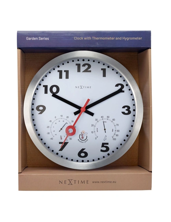 NeXtime 35cm Arabic Temperature Outdoor Wall Clock w/ Thermometer/Hygrometer WHT, hi-res image number null