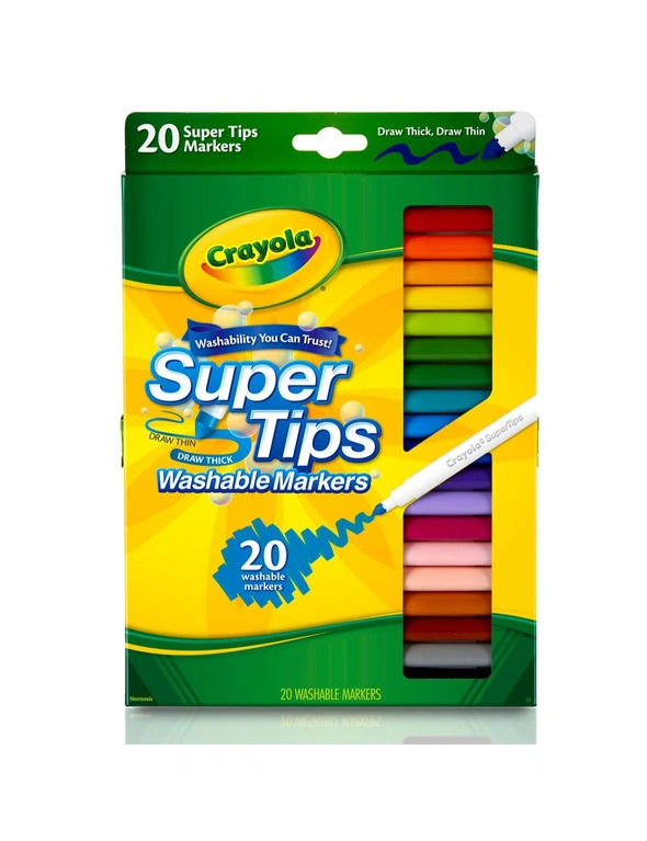 20pc Crayola Super Tips Washable Coloured Non Toxic Markers Art Crafts Kids 3y+, hi-res image number null