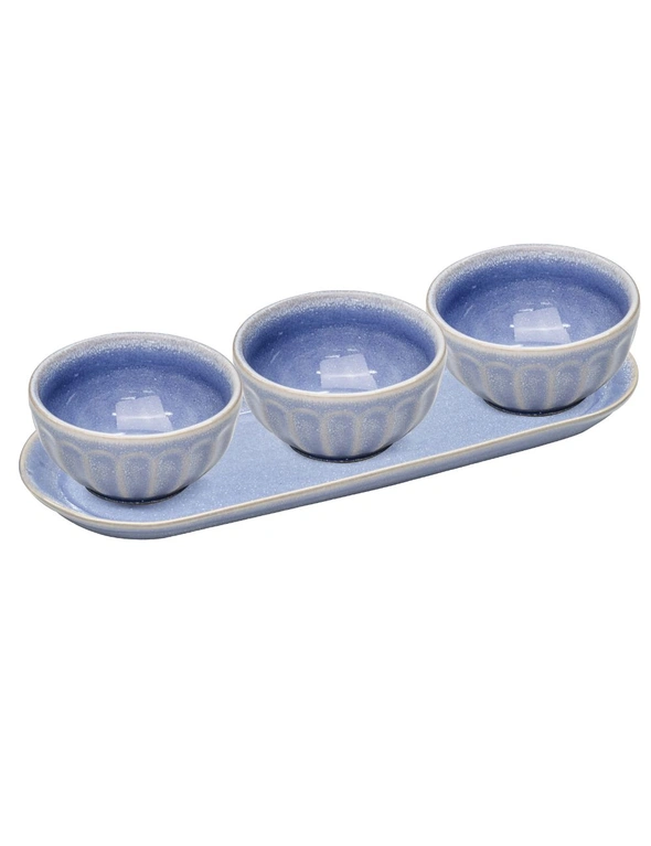 4pc Ladelle Marguerite Stoneware Serving Bowl & Ceramic Tray Set Powder Blue, hi-res image number null