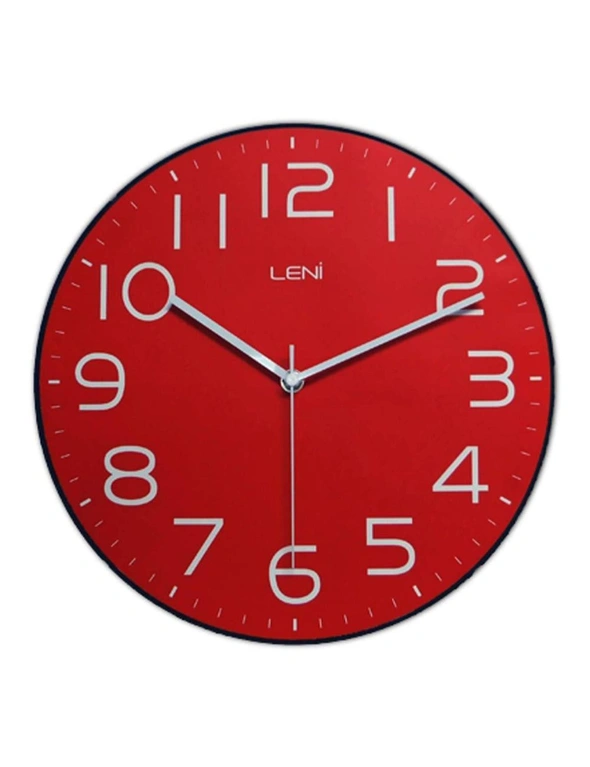 Leni 30cm Classic Wall Clock Analogue Plastic Round Hanging Home/Room Decor Red, hi-res image number null