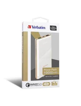 Verbatim Universal Dual 10000mAh Power Bank External Battery Pack White/Gold