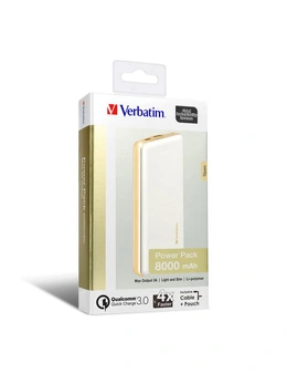 Verbatim QC 3.0 Universal 8000mAh Power Bank External Battery Pack White/Gold