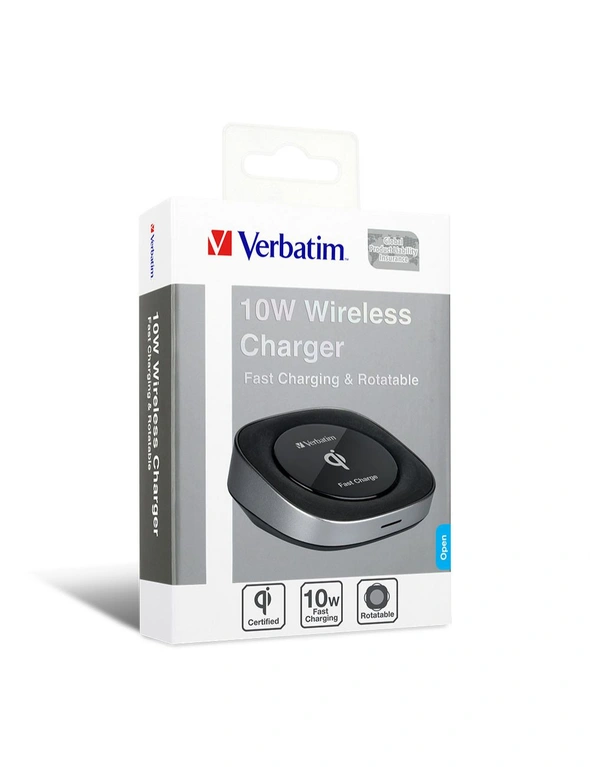 Verbatim 10W Rotatable Qi Wireless Charger Dock For iPhone 14/Samsung S22 Black, hi-res image number null