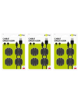 12x Goobay 3 Slots Cable Management 3.34cm Organiser Cord/Wire Holder Black