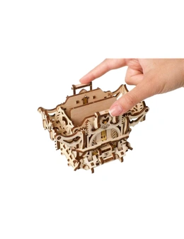 64pc Ugears Deck Box For Game Cards Mechanical DIY Kit Wooden 3D Puzzle/Model