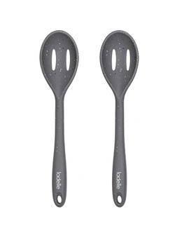 2x Ladelle Craft Grey Speckled Silicone Slotted Spoon Cooking/Serving Utensil
