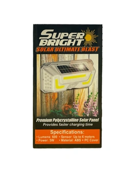 Solar Powered IP44 Super Bright Outdoor Home Motion Activated Light 600lm 23cm