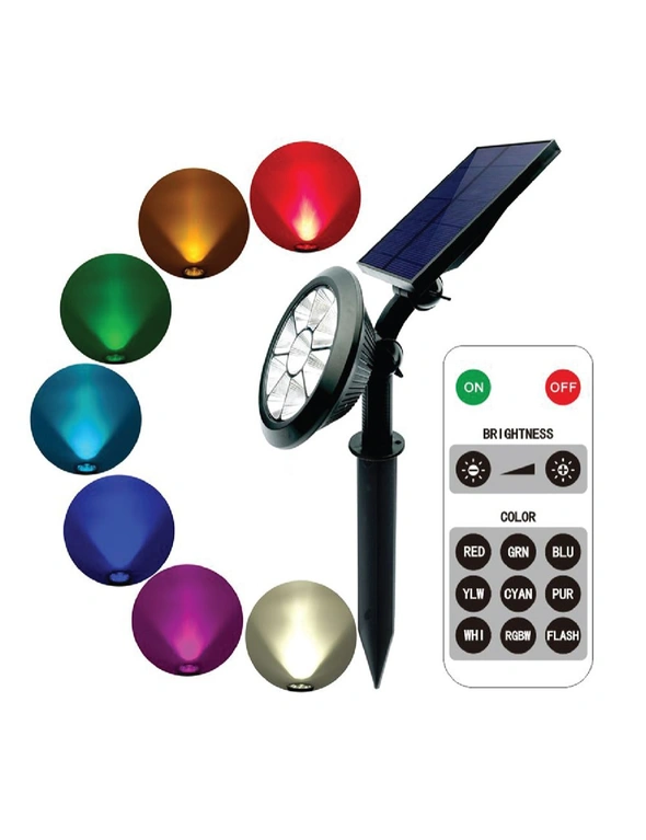25th Hour Outdoor Solar Powered LED Garden Colour Spot Light w/Remote Control, hi-res image number null