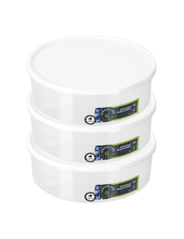 3x Lemon & Lime Keep Fresh 4L/28cm Food Storer Round Stackable Storage Container, hi-res image number null