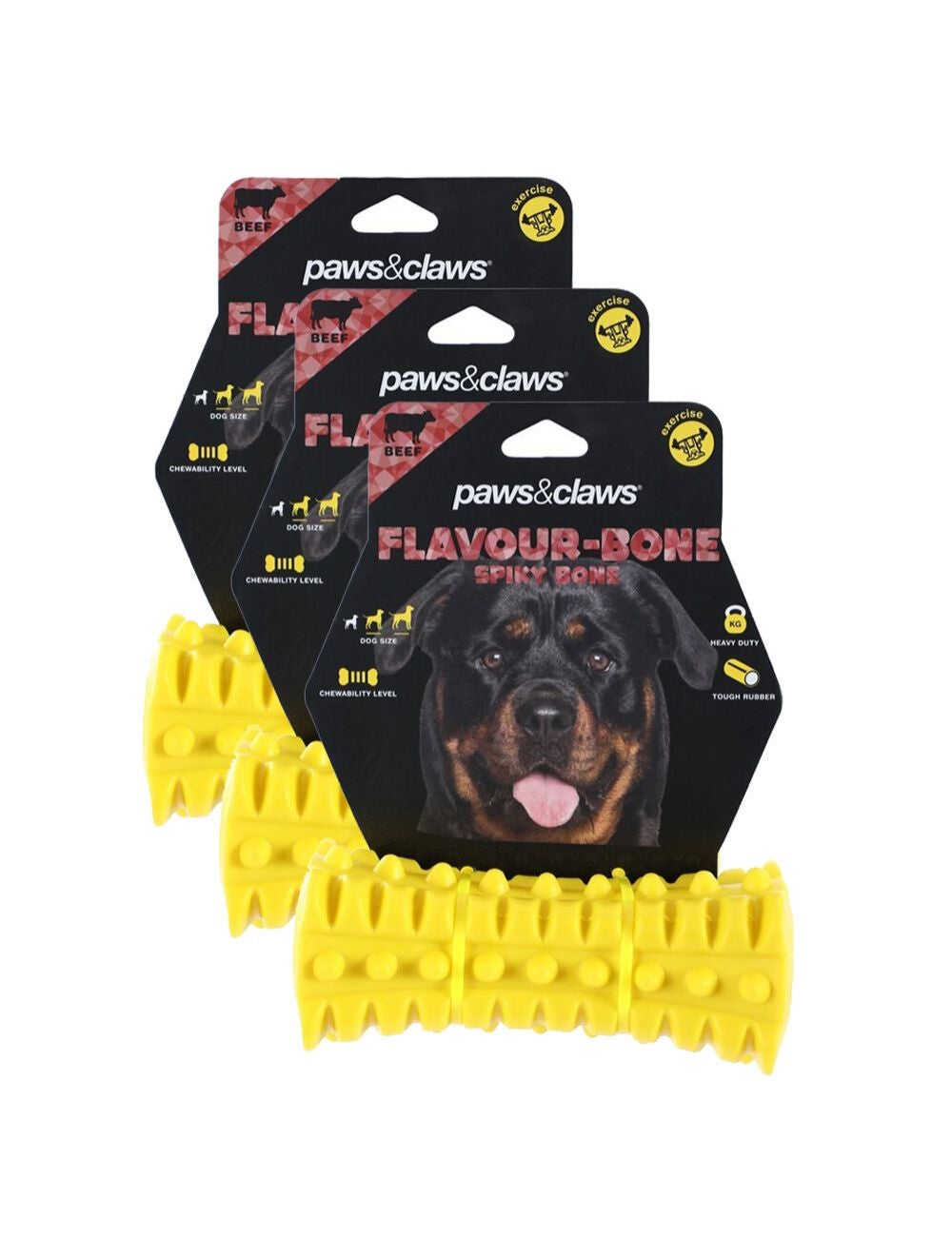 3PK Paws & Claws Flavour-Bone Spiky Bone Beef Flavoured Rubber Toy ...