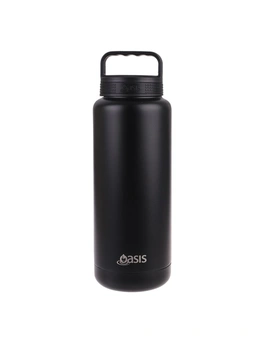 Oasis 1.2L Double Wall Insulated Titan Drink Water Bottle Stainless Steel Black