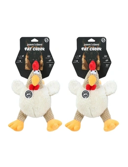 2x Paws N Claws Pet Dogs Fat Chook Soft Plush 28cm Chew Toy w/ Built-In Squeaker