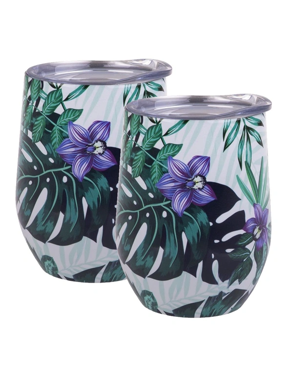 2x Oasis 330ml Stainless Steel Insulated Wine Tumbler/Cup Tropical Paradise, hi-res image number null