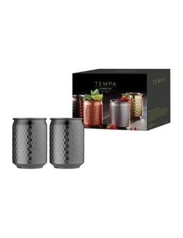 2pc Tempa Spencer Hammered 400ml Stainless Steel Tumbler Cocktail Cup Set Black