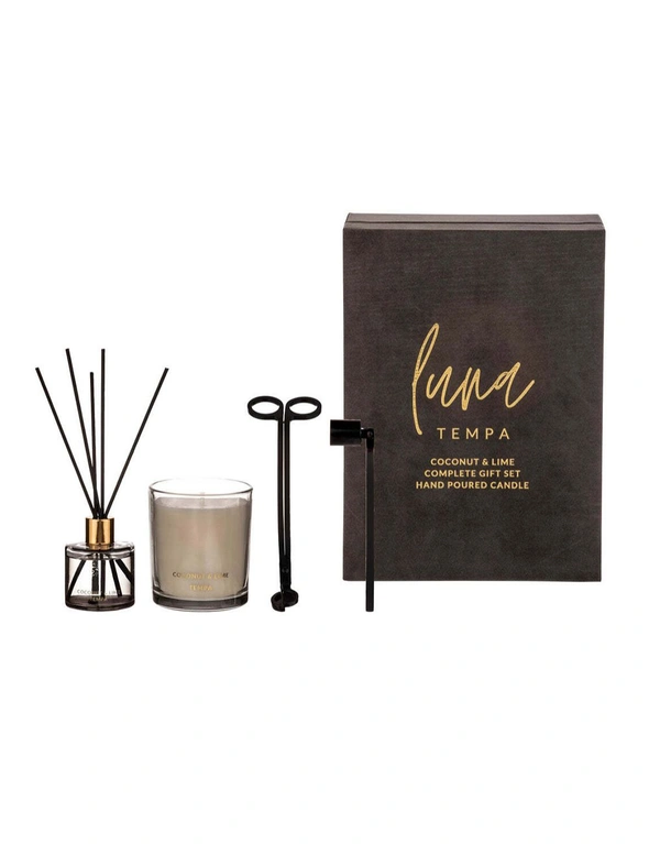 Tempa Luna Coconut & Lime Candle/Diffuser w/Wick/Snuffer Trimmer Fragrance Set, hi-res image number null