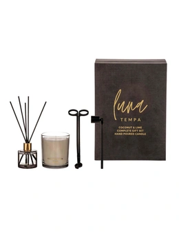 Tempa Luna Coconut & Lime Candle/Diffuser w/Wick/Snuffer Trimmer Fragrance Set