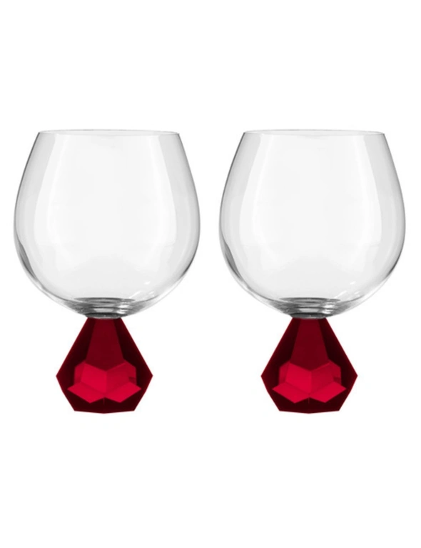 2PK Zhara Crystal 500ml Gin Glass Cup Round Cocktail Drinking Glasses Set Ruby, hi-res image number null
