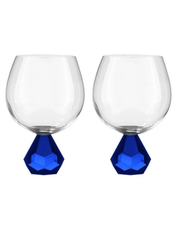 2PK Zhara Crystal 500ml Gin Glass Cup Round Cocktail Drink Glasses Set Sapphire
