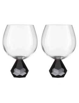 2PK Zhara Crystal 500ml Gin Glass Cup Round Cocktail Drinking Glasses Set Onyx