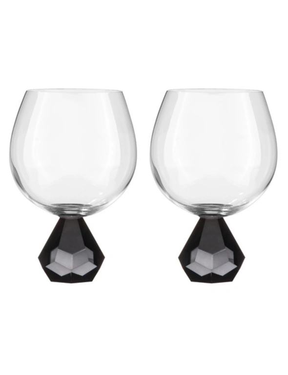 2PK Zhara Crystal 500ml Gin Glass Cup Round Cocktail Drinking Glasses Set Onyx, hi-res image number null