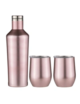 3pc Aurora Stainless Steel 750ml Wine Bottle/350ml Tumbler Cups Gift Set Blush