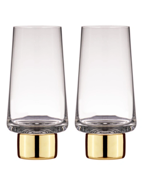 2PK Aurora Crystal Clear 350ml Highball Tumbler Glasses Drinking Cup Set Gold, hi-res image number null