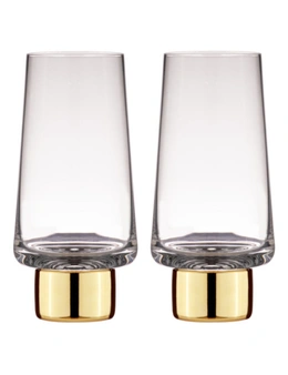 2PK Aurora Crystal Clear 350ml Highball Tumbler Glasses Drinking Cup Set Gold
