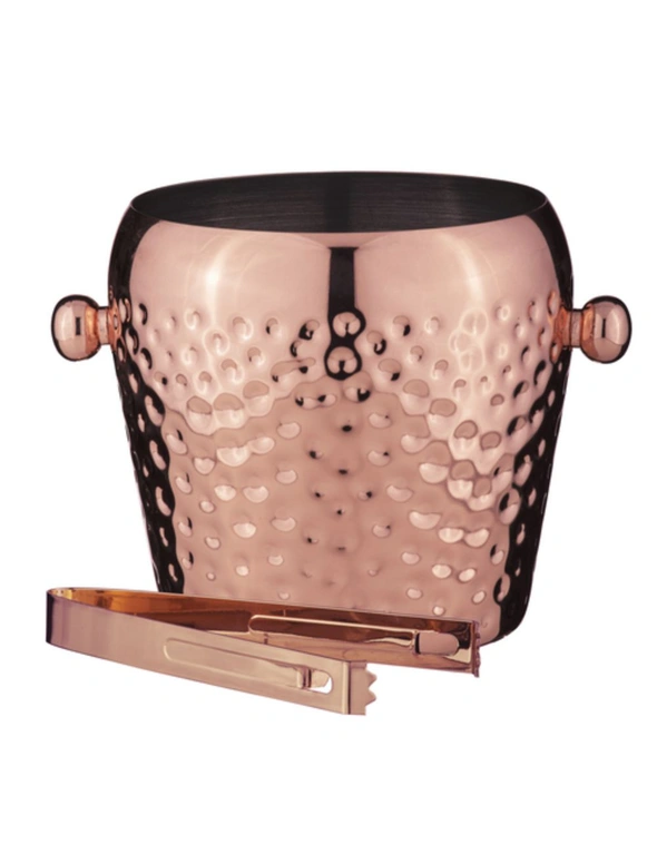 Spencer Hammered 13cm Stainless Steel Ice Bucket w/Tongs Container Cooler Copper, hi-res image number null