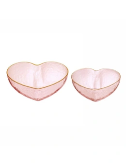 2pc Tempa Amour Tableware Pink Tint Heart Shape Bowl/Vase12x10cm & 14x13cm Set