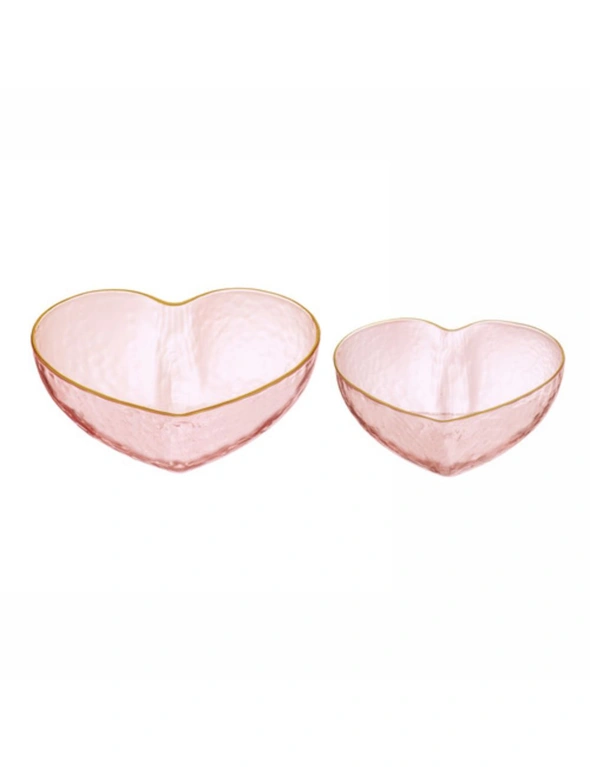 2pc Tempa Amour Tableware Pink Tint Heart Shape Bowl/Vase12x10cm & 14x13cm Set, hi-res image number null