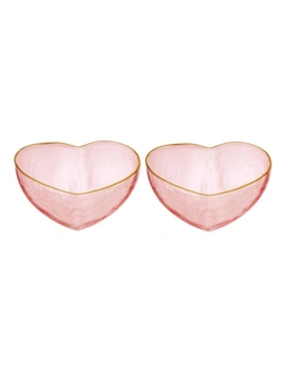 2pc Tempa Amour Tableware Pink Tinted Heart Shaped Bowl/Vase 9 x 8cm