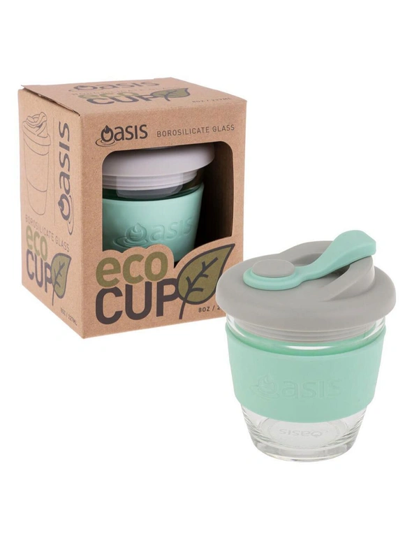 2x Oasis 227ml Borosilicate Glass Hot/Cold Drinking Eco Cup Coffee Mug ...