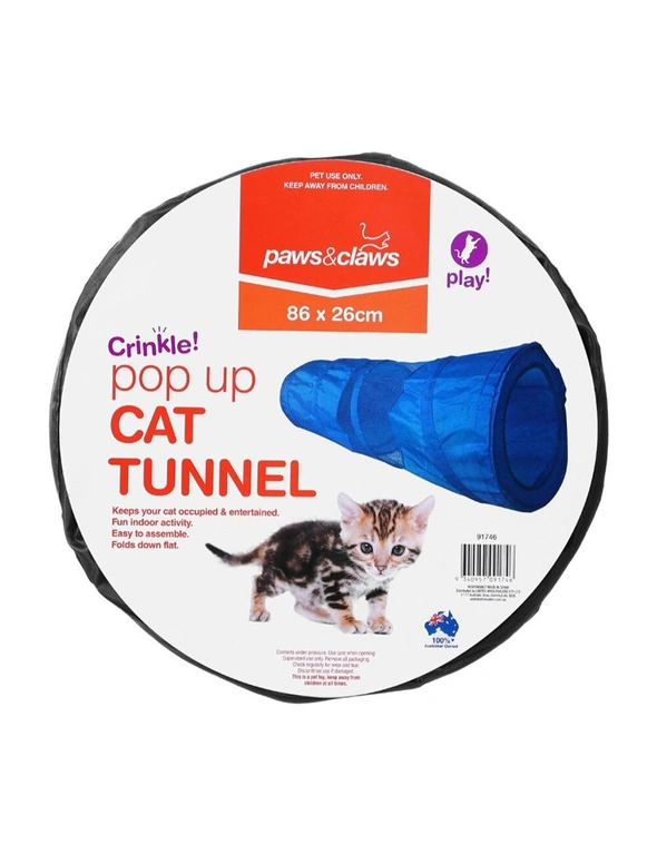 Paws & Claws Collapsible Crinkle Pop Up Cat Tunnel - Assorted, hi-res image number null
