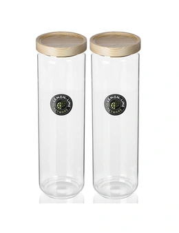 2PK Lemon And Lime Woodend Beach Glass Canister 1.65L